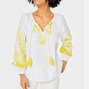 Lilly Pulitzer Kaydence Long Sleeve in Resort White with Bright Yellow Top - M